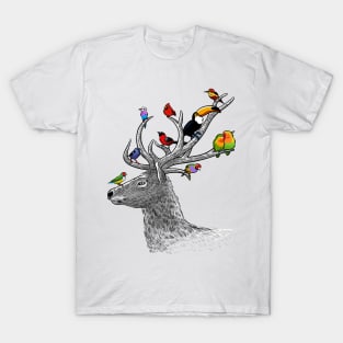 Deer with tropical birds T-Shirt